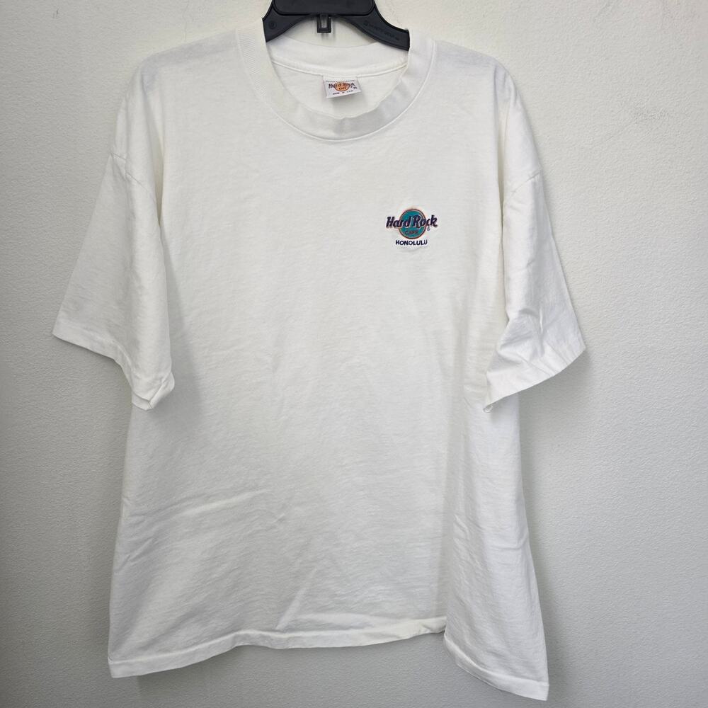 VTG‎ Hard Rock Cafe Honolulu Hawaii Shirt XL White USA Single Stitch Embroidered